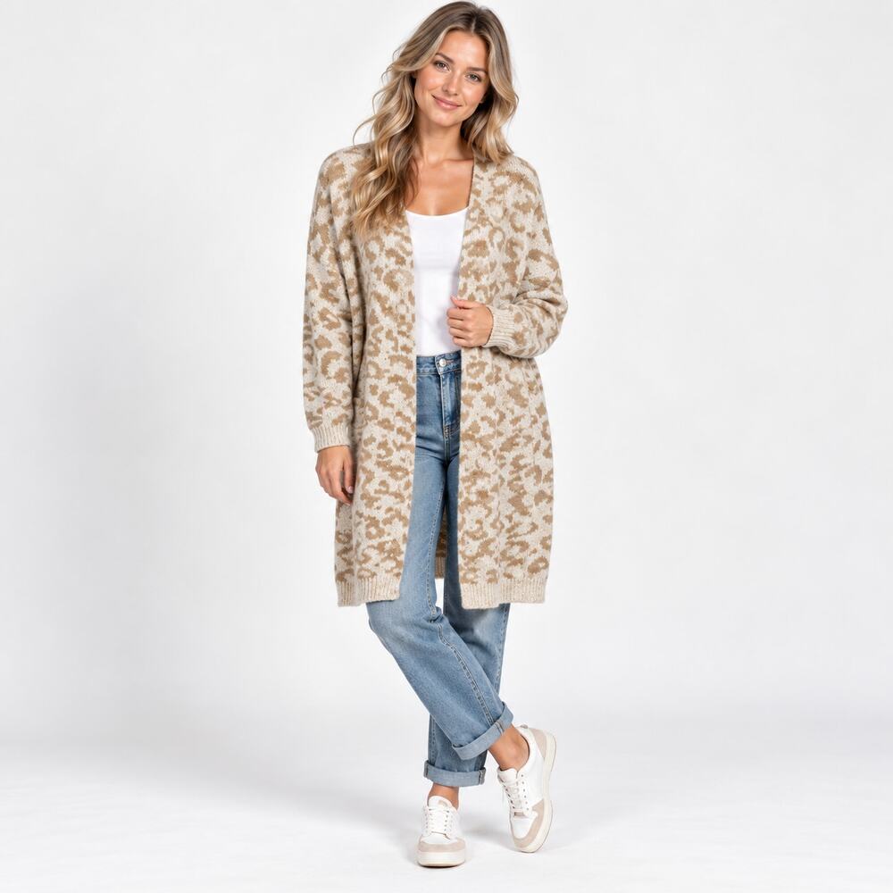 Black Tape Cardigan Sweater Women's Size 2X Brown Animal Print Long Casual NWT